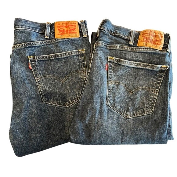 Levi Strauss 505 Mens Regular Fit Bundle 2 Straight Leg  Jeans Tag Sz 38x32 Blue - Picture 1 of 9